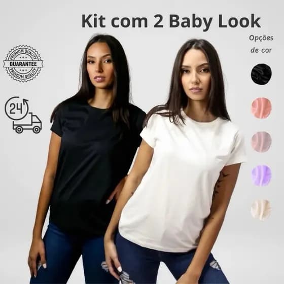 Kit 2 Camisetas Femininas Básicas Lisa Casual Academia Confortável
