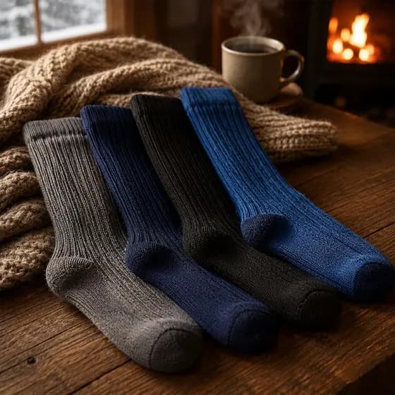 Kit 4 Meias Térmicas Masculinas Cano Alto Longo Canelada Inverno Quente Macia 39 ao 42