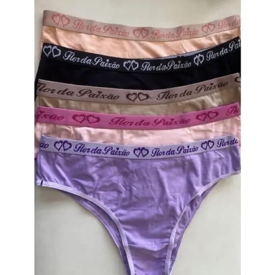 Kit 5 Calcinhas Plus Size Algodão com Cós Básicas