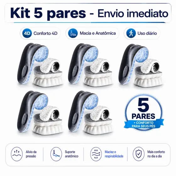Kit 5 Palmilhas Nuvem 4D Ortopédica Ultra Macia Esportiva