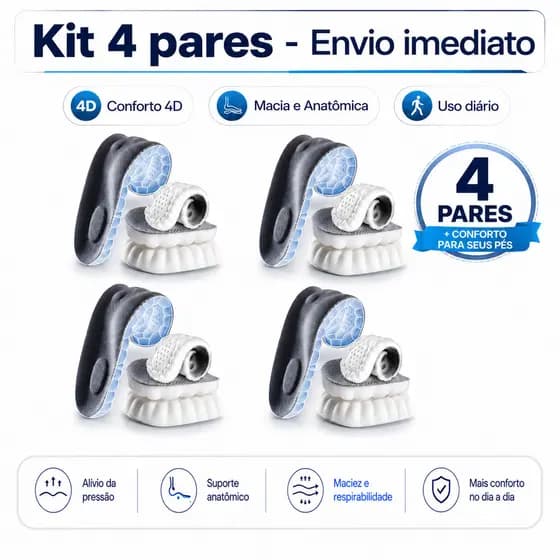 Kit 4 Palmilhas Nuvem 4D Anatômicas para Uso Diário Esporão