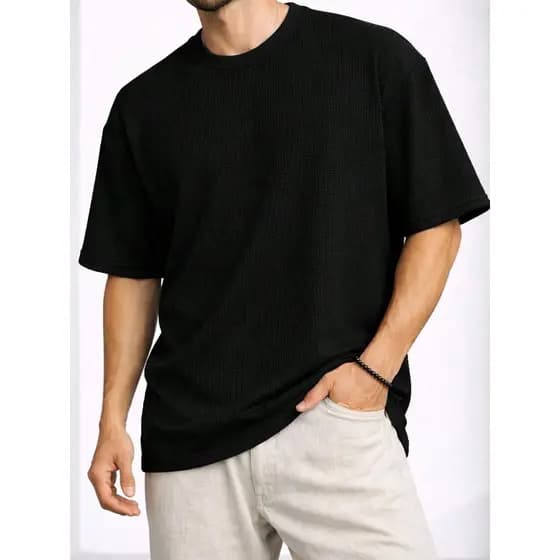 Camiseta Masculina Waffle Oversize com Elasticidade