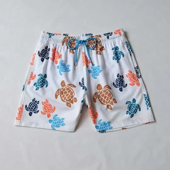Masculina De Praia , Shorts De Surf Com Estampa De Tartaruga De Secagem Rápida , Padrão Ativado Por Água , Cintu