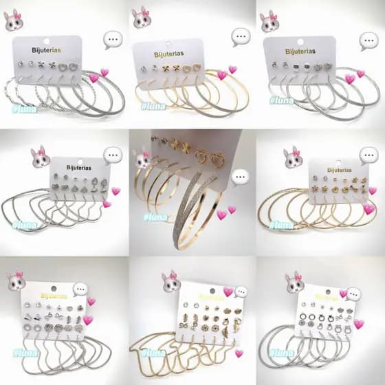 Kit 12 pares de brincos com argolas prata e dourada