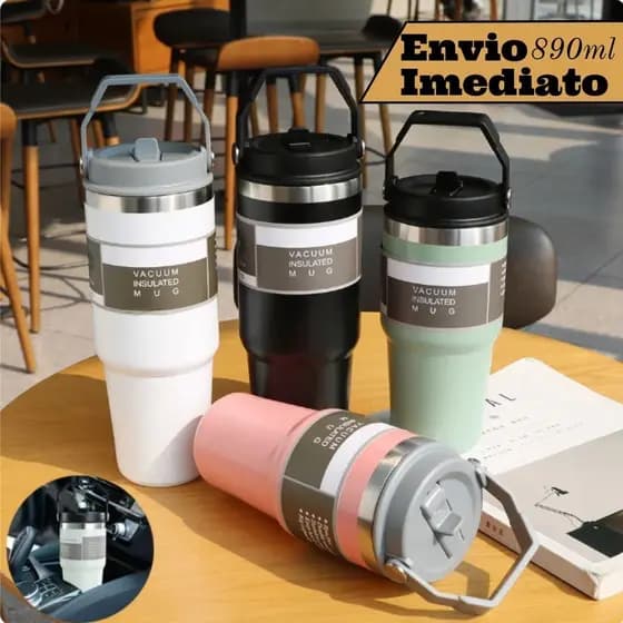 Garrafa Térmica Com Alça 600ML- 900ML Flip Tumbl Aço Inoxidável Isolamento Térmico Com Canudo P/ Academia Trabalho Caminhada