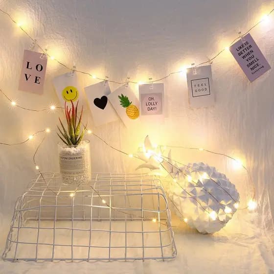 kit 40 Estacas Prendedor Clipe Cordão Varal C/10 Pregador LED para Fotos Luminoso Led 2 Metro