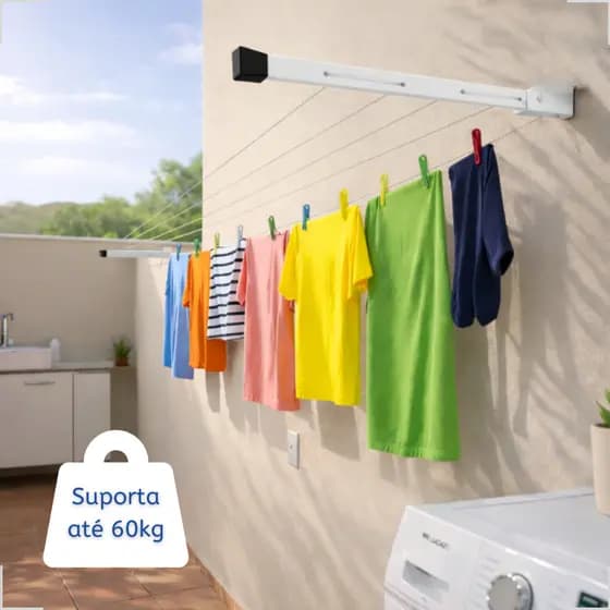 Varal de Parede Dobrável Kit Completo 4m ou 8m para Apartamento Top
