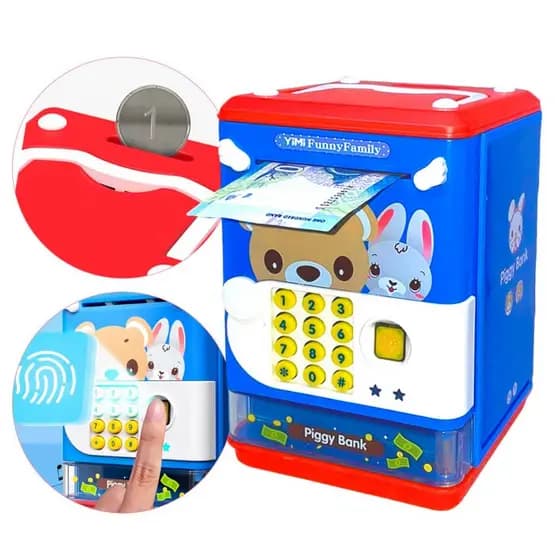 Cofrinho Digital Puxa Notas com Senha e Adesivos Personalizáveis Eletrônico Crianças com Senha e Som