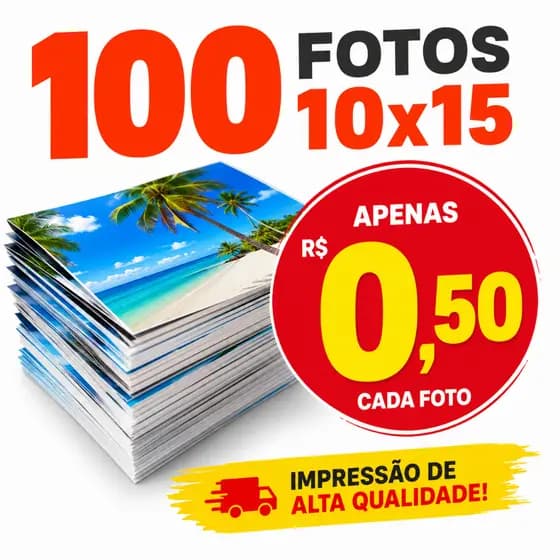Pacote 100 Fotos 10x15 Impressão Profissional com Acabamento Premium