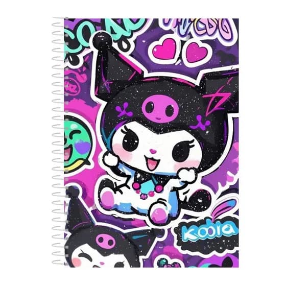 Caderno Personalizado Kuromi - Hello kitty, My Melody, Sanrio - 1, 10 ou 20 Matérias