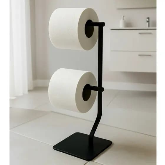 Suporte Porta Papel Higiênico De Chão Banheiro Aço Carbono 2 Rolos Preto Organização