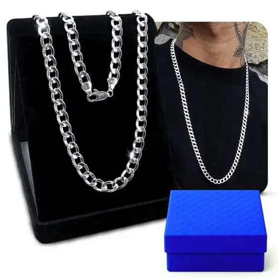 Corrente Cordão Masculino Banhado a Prata 925 Grossa de 7mm Colar 70cm