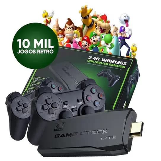 Video Game Stick 4k 10mil Jogos Retro 2 Controles Sem Fio Console Porta