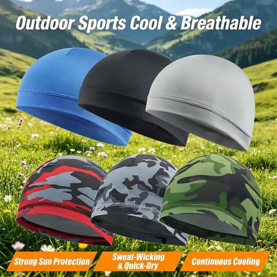 1 Pçs Umidade Wicking Crânio Boné Camo Forro Tampa De Resfriamento Leve De Bicicleta Jogging Cabeça Para Homens