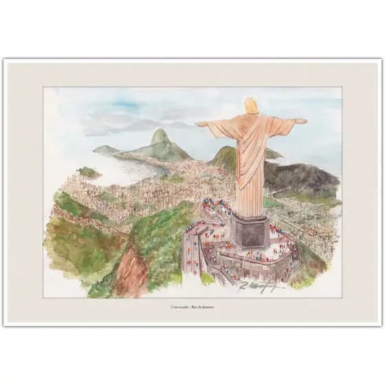 Cristo Redentor Corcovado - Rio de Janeiro | Arte em Aquarela para Quadro Decorativo | Lembrança A4