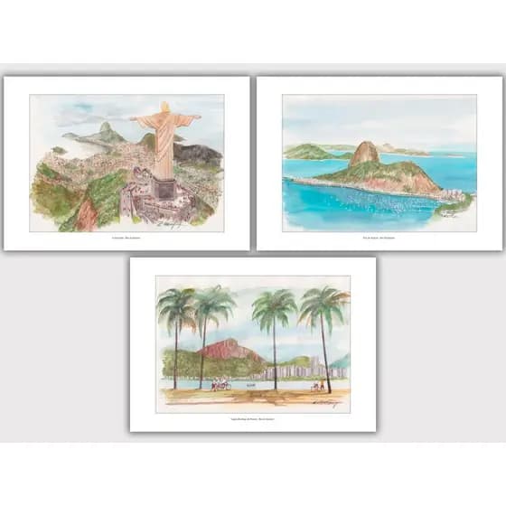 KIT 3 Cartões Postais do Rio de Janeiro | Arte em Aquarela | Cartão Postal 15x10 | Verso Impresso