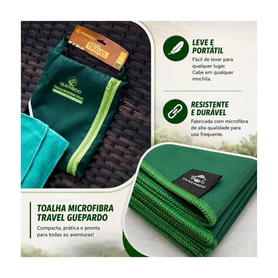 Guepardo Toalha Microfibra Travel Verde Secagem Rápida e Compacta para Viagem Camping