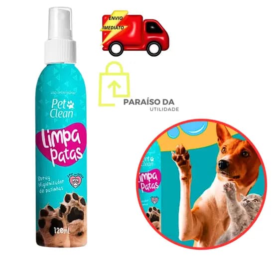 Spray Limpa Patas Pet Clean para Cães e Gatos 120ml Limpa Patas Para Cães E Gatos Higieniza Hidrata