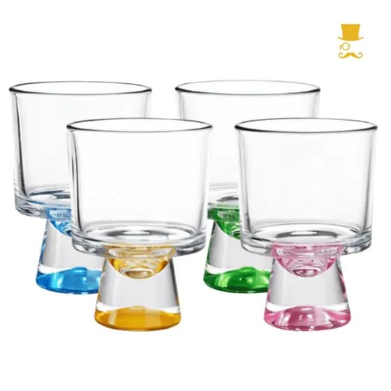 Copos de Vidro Coloridos 230ml Kit 4 Unidades para Drinks Coquetéis Whisky Modernos Resistentes