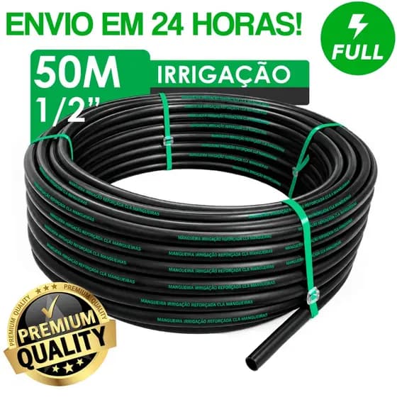 Mangueira Irrigação Gotejamento 1/2 Plástica Rolo Com 50 Metros SEM FUROS Reforçada Selo Verde/Azul