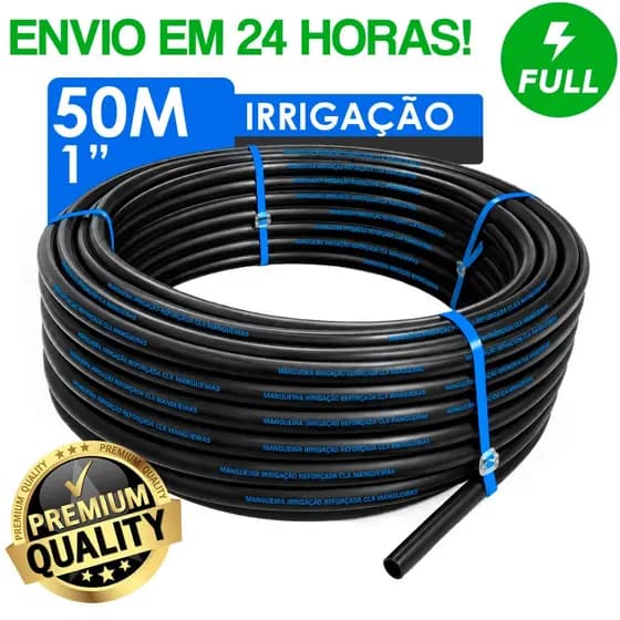 Mangueira Irrigação Gotejamento Poço 1" Plástica Rolo Com 50 Metros SEM FUROS Reforçada Selo Azul
