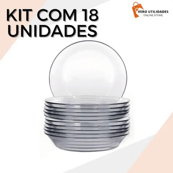 Kit 18 Pratos Fundos Vidro Transparente Resistente Conjunto Prato Fundo
