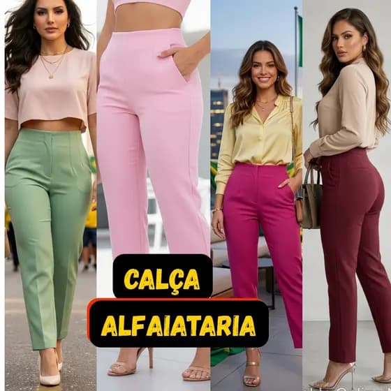 Calça feminina Zr Style Alfaiataria, cintura alta, soltinha na perna socila elegante luxo trabalho