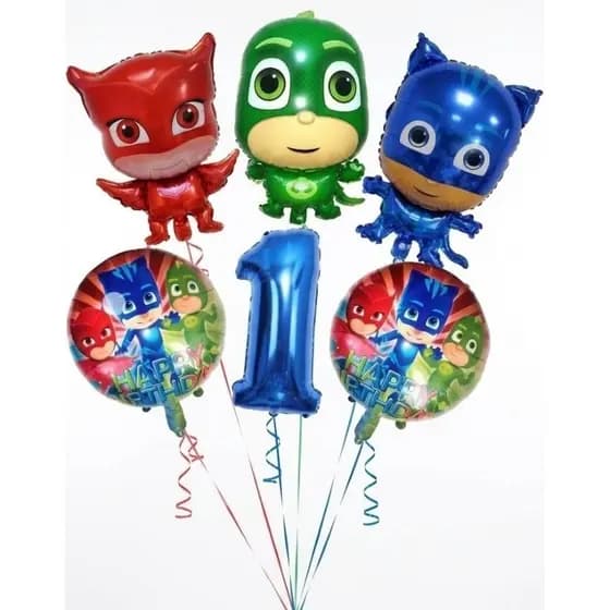 kit c/6 balões metalizado pj mask estrela , numero 33cm