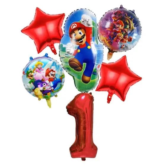 Kits c/ 5/6/7 Balão do Mario/Luigi Super Mario Bros + Número 33 cm Decoração Festa Aniversário