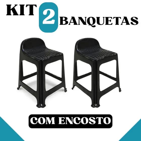 Kit com 2 Banquetas Plásticas com Encosto – Cor Preta | Capacidade 120kg - TOY 25638