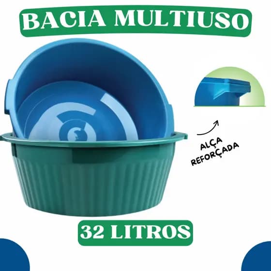 Bacia Grande 32 Litros Canelada Com Alça Reforçada - Cores Sortidas - 1 Unidade - TOY BA32