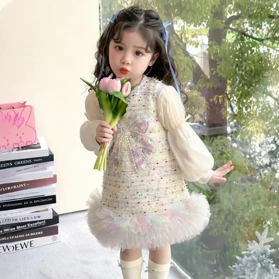 Bebê menina aniversário vestido de princesa primavera novo estilo crianças cinta arco terno moda colete vestido