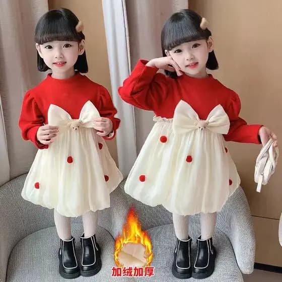 Roupas infantis em estoque pronto para meninas outono inverno vestido de lã de manga comprida versão coreana estilo ocid