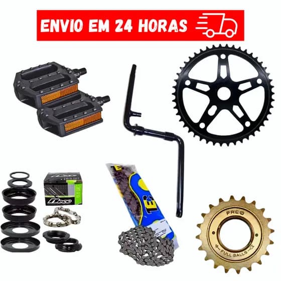 Kit Relação Bike Coroa + Catraca + Corrente + Movimento Central + Pedal + Pedivela NOVO