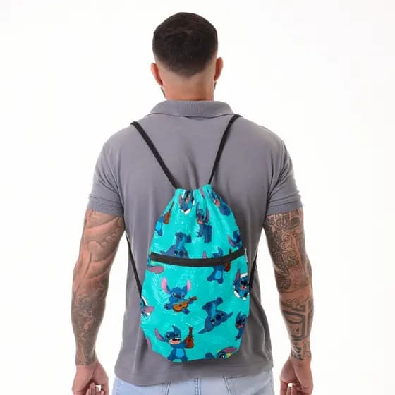 Mochila Saco Coyote® Estampado Stitch Reforçada com Alça de Corda