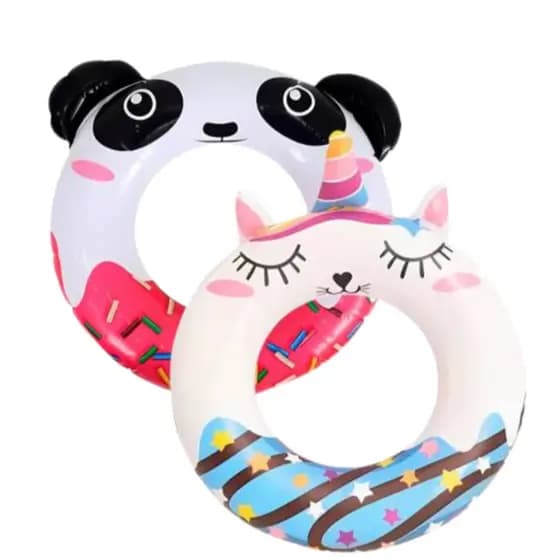 Boia Inflável Infantil Panda Donuts Unicórnio Fofo 55cm Segura Piscina Praia PVC Resistente