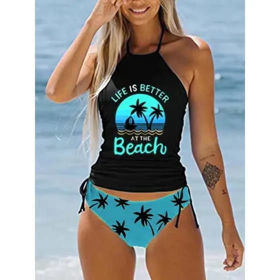 2025 novo estilo biquíni de duas peças/europeu americano feminino conservador impressão dividir colorido multicolorido m