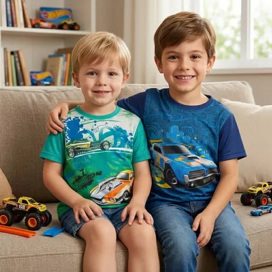 Kit 2 Blusas Menino Infantil Estampa Divertida Carro Manga Curta Macia Passeio Novo