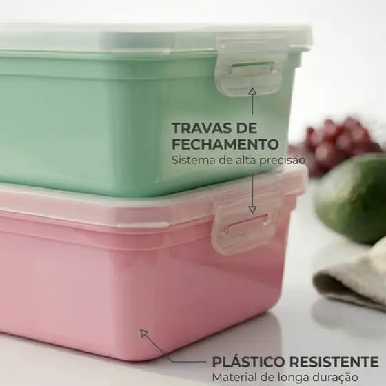 Kit 40 Potes Retangulares Plástico 350ML Tampa Trava Hermética Durável Marmita