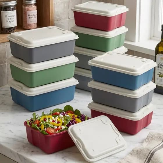 Kit 4 Caixas Organizadoras Plásticas 2.5L Coloridos Tampa Pote Multiuso Cozinha Armazenamento