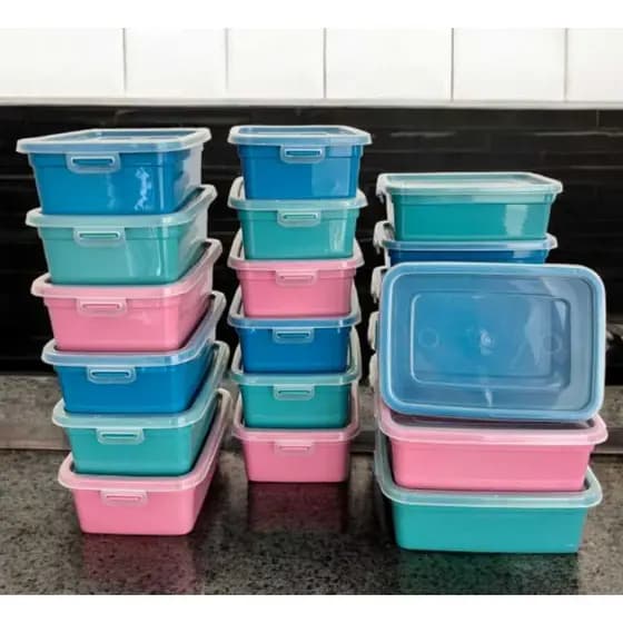 Kit 50 Potes Retangulares Plástico 350ML Tampa Trava Hermética Durável Marmita
