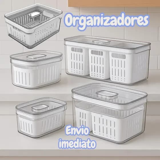 Kit 4 ou Unidade Organizador de Geladeira 5L, 2,2L e 0,65L Com Tampa Multiuso Alimentos Verduras e Vegetais