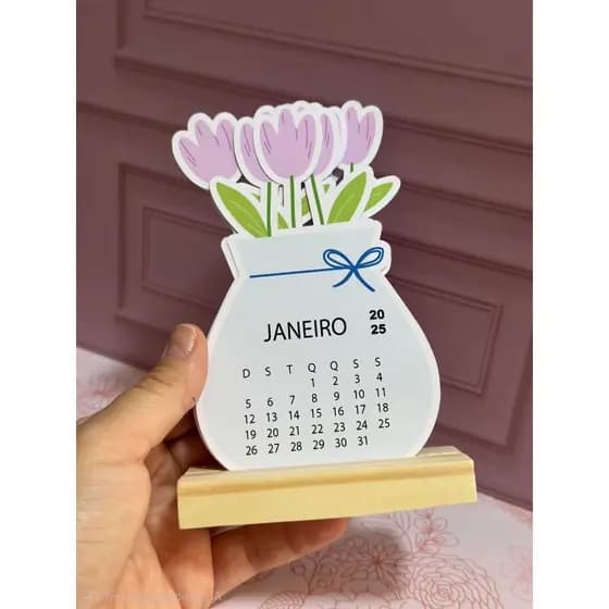 Calendário de mesa 2027- Vaso de Flor - Calendário Criativo - Calendário Tulipas 2026