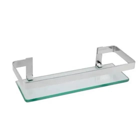 Porta Shampoo Reto Vidro Incolor Cromado - Barra Chata | Prateleira de Banheiro Moderna