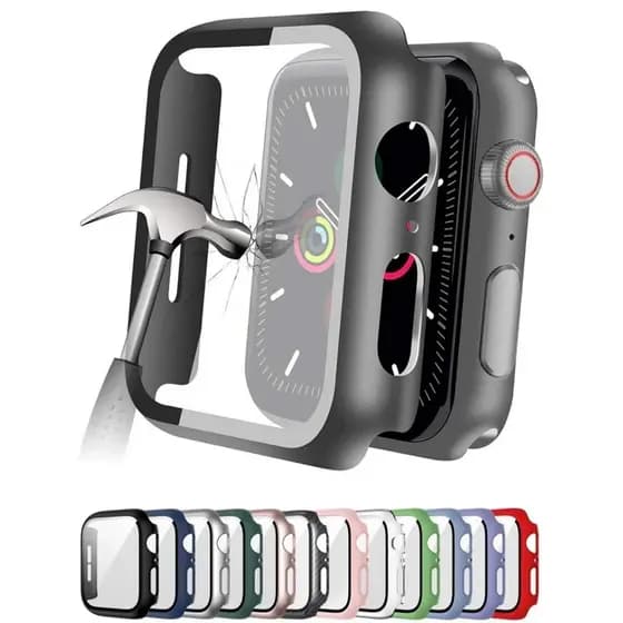 Vidro Temperado+Tampa Para Apple Watch Case 45mm 41mm 44mm 40mm 42mm 38mm Protetor De Tela Smart iWatch Capinha Capa