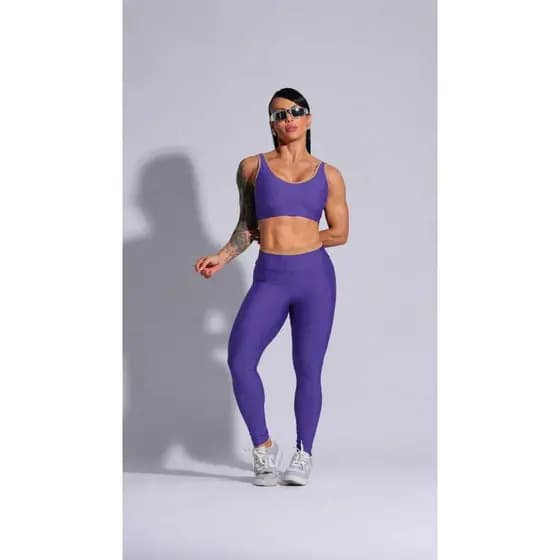Conjunto Fitness Feminino Top + Calça Cintura Alta Roxo Íris Premium