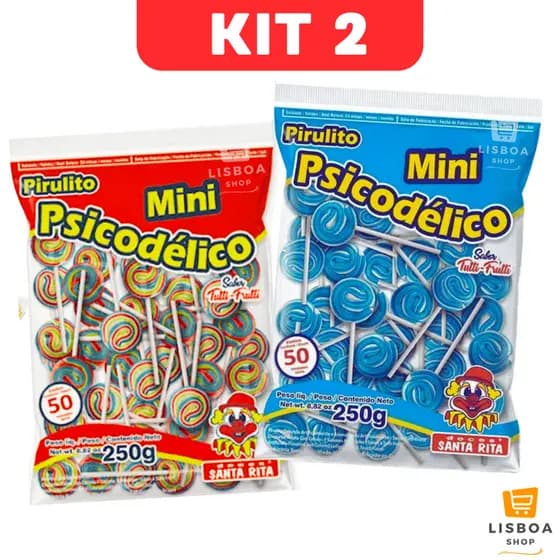 Pirulito Psicodélico Colorido Mini Kit 2 Pacotes C/50un cada - Santa Rita