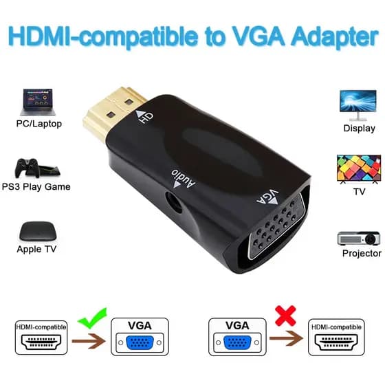 Adaptador HDMI Para VGA Com Interface De Áudio TV De Transmissão HD Macho Fêmea Conector Computador