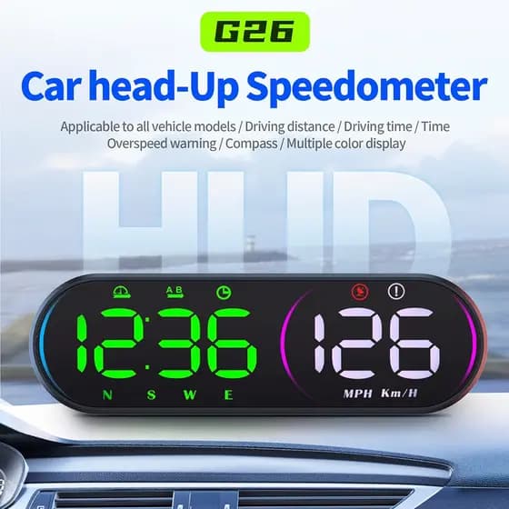 Velocímetro De Exibição De Cabeça HUD Para Carro G26 , Medidor De Velocidade Digital GPS Universal Com Alarme De Excesso