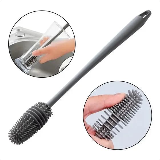 ESCOVA DE SILICONE PREMIUM PARA LAVAR GARRAFAS, MAMADEIRAS E COPOS – LIMPEZA PROFUNDA EM SEGUNDOS!